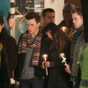 Lea Michele, Chris Colfer, Chord Overstreet et Darren Criss sur le tournage de la série "Glee" à Los Angeles. Le 25 février 2014.