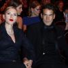 Scarlett Johansson (Cesar d'honneur) et son fiancé Romain Dauriac pendant la 39e cérémonie des César au théâtre du Châtelet à Paris le 28 février 2014.