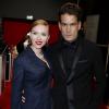 Scarlett Johansson (Cesar d'honneur) et son fiancé Romain Dauriac arrivent à la 39e cérémonie des César au théâtre du Châtelet à Paris le 28 février 2014.