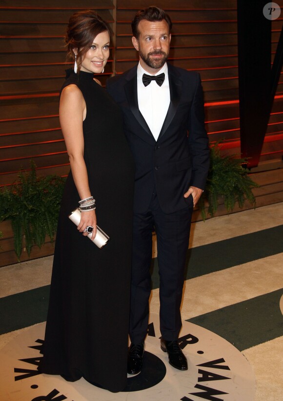 Olivia Wilde (enceinte) et Jason Sudeikis arrivent à la soirée Vanity Fair après la 86 ème cérémonie des Oscars. La soirée avait lieu au Sunset Plaza à West Hollywood, le 2 mars 2014
