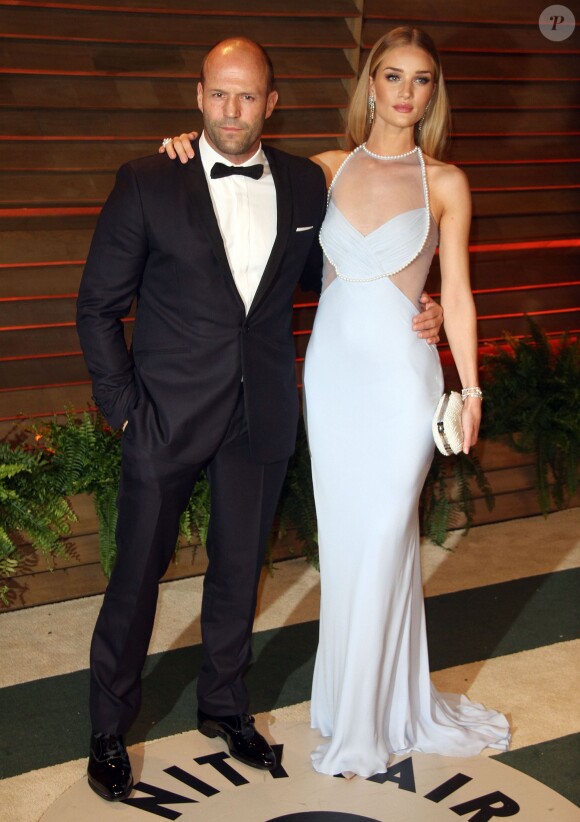 Jason Statham et le topRosie Huntington-Whiteley arrivent à la soirée Vanity Fair après la 86 ème cérémonie des Oscars. La soirée avait lieu au Sunset Plaza à West Hollywood, le 2 mars 2014