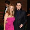 John Travolta, Kelly Preston arrivent à la soirée Vanity Fair après la 86 ème cérémonie des Oscars. La soirée avait lieu au Sunset Plaza à West Hollywood, le 2 mars 2014