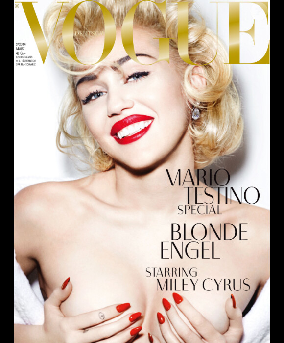 Miley Cyrus en couverture du magazine Vogue Deutsch. Numéro de mars 2013. Photo par Mario Testino.