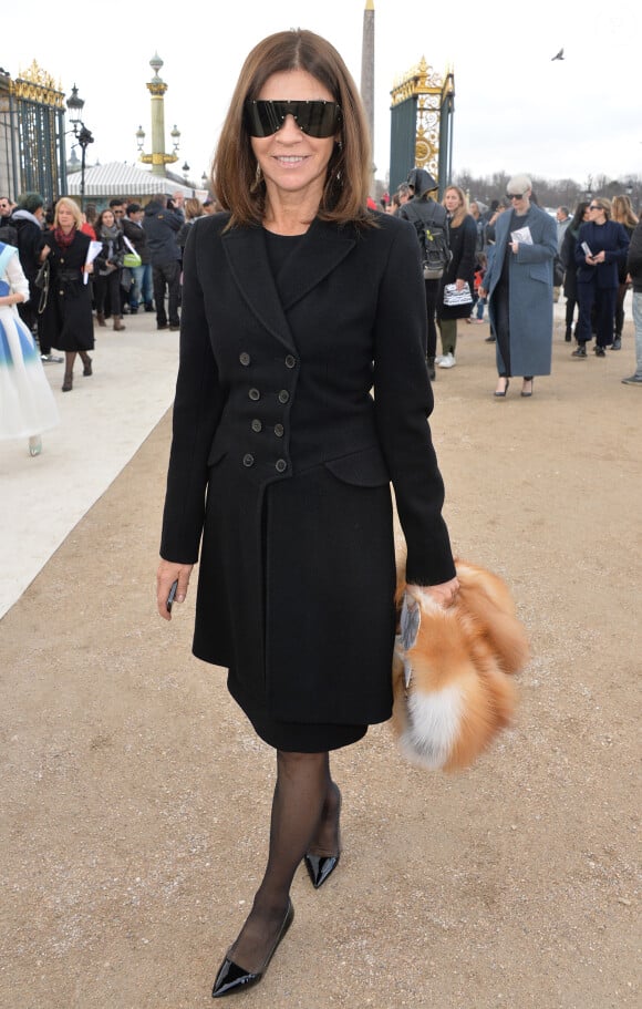 Carine Roitfeld arrive au jardin des Tuileries pour assister au défilé Valentino prêt-à-porter automne-hiver 2014/2015. Paris, le 4 mars 2014.