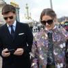 Johannes Huebl et Olivia Palermo arrivent au jardin des Tuileries pour assister au défilé Valentino prêt-à-porter automne-hiver 2014/2015. Paris, le 4 mars 2014.