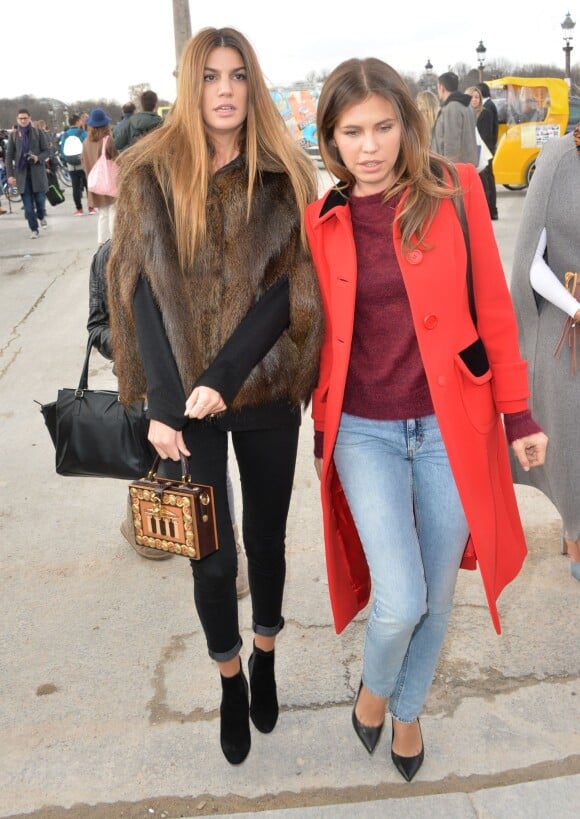 Bianca Brandolini D'Adda et Dasha Zhukova arrivent au jardin des Tuileries pour assister au défilé Valentino prêt-à-porter automne-hiver 2014/2015. Paris, le 4 mars 2014.