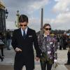 Johannes Huebl et Olivia Palermo arrivent au jardin des Tuileries pour assister au défilé Valentino prêt-à-porter automne-hiver 2014/2015. Paris, le 4 mars 2014.