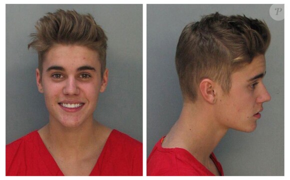 Mugshot de Justin Bieber qui a été arrêté à Miami le 23 janvier 2014 pour conduite dangereuse en état d'ivresse.