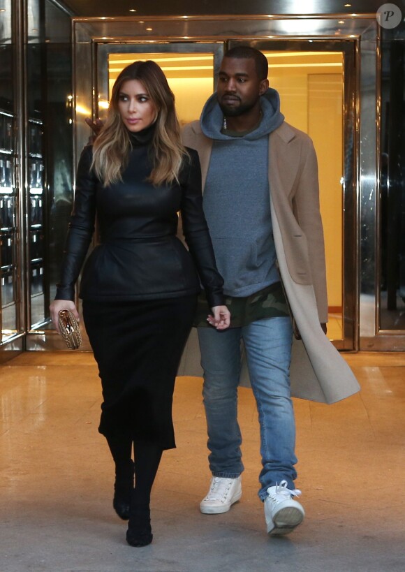 Kanye West et sa fiancée Kim Kardashian avaient rendez-vous avenue Matignon à Paris, avant de se rendre au château de Versailles. Le 19 janvier 2014.