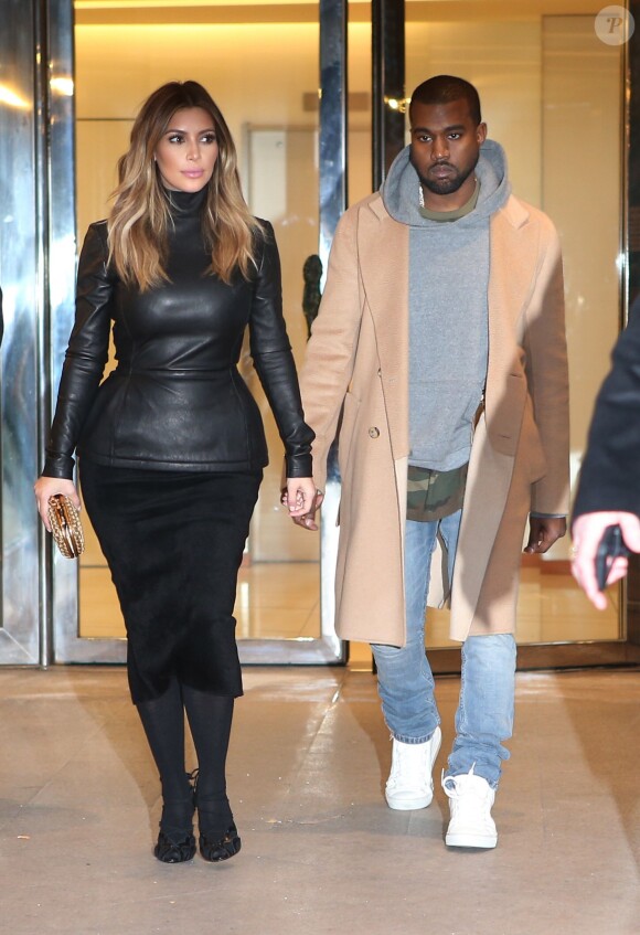 Kanye West et sa fiancée Kim Kardashian avaient rendez-vous avenue Matignon à Paris, avant de se rendre au château de Versailles. Le 19 janvier 2014.