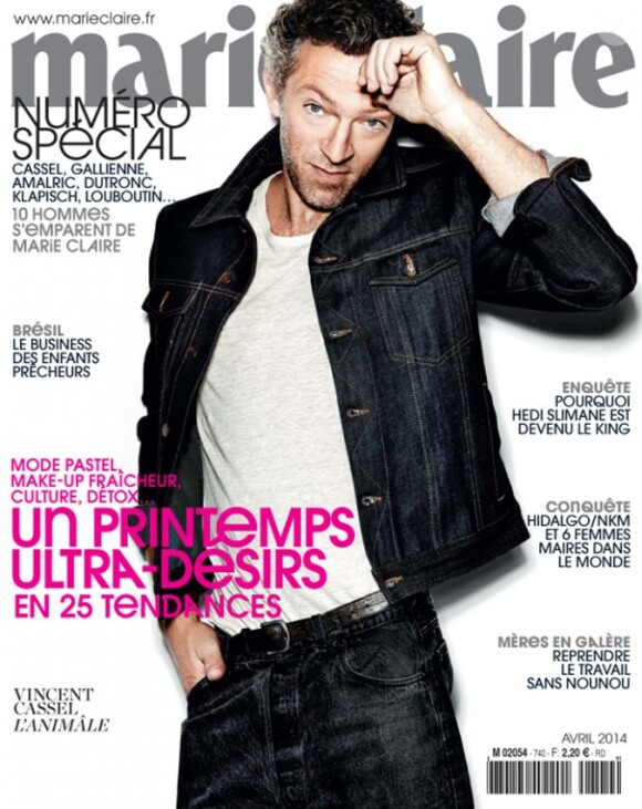 Vincent Cassel en couverture du magazine Marie Claire (avril 2014).
