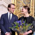 La princesse Victoria de Suède et son époux le prince Daniel lors de l'inauguration de l'exposition ''Carl Larsson, l'imagier de la Suède'', au Petit Palais à Paris le 6 mars 2014. 