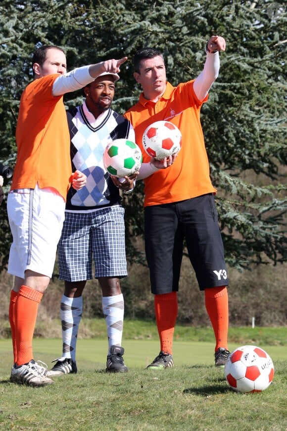 Martijn Van Der Zwet, Sylvain Wiltord et Roy Makaay lors de la première Footgolf Cup 2014 au golf de Feucherolles en France le 5 mars 2014.