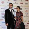 Eric Cantona et sa femme Rachida Brakni lors de la cérémonie du Golden Foot Award à Monaco le 17 Avril 2012