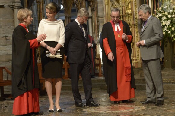 Le roi Philippe et la reine Mathilde de Belgique en visite officielle en Grande-Bretagne à Londres le 13 mars 2014. Ils ont visité Westminster.