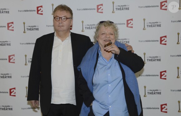 Dominique Besnehard et Josée Dayan lors de la première édition de la cérémonie du 'Palmarès du théâtre' 2013 à la plaine Saint-Denis le 28 avril 2013