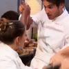 Embrouille entre Noémie et Alexis autour d'un foie de veau, dans Top Chef le 17 mars 2014. Il faut avoir la foi dans le concours !