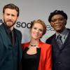 Chris Evans, Scarlett Johansson et Samuel L. Jackson à l'avant-première du film Captain America : Le Soldat de l'Hiver au Grand Rex à Paris, le 17 mars 2014.