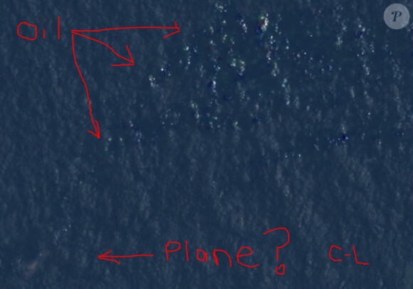 Effectivement, on distingue bien la nappe de pétrole et l'avion... Une enquête de Courtney Love, rondement menée, pour retrouver la trace du vol MH370 de Malaysia Airlines, disparu depuis le 8 mars 2014.