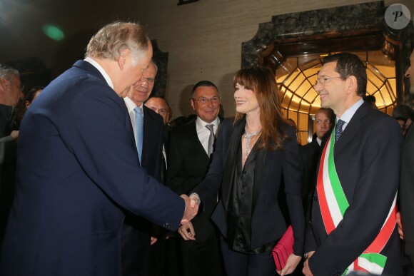 Nicola Bulgari, Paolo Bulgari, Jean Christophe Babin, Carla Bruni-Sarkozy et Ignazio Marino assistent au 130e anniversaire de la maison Bulgari le 20 mars 2014 à Rome.