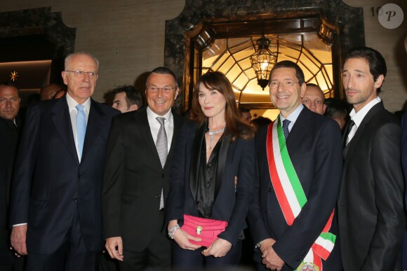 Paolo Bulgari, Jean Christophe Babin, Carla Bruni-Sarkozy, Ignazio Marino et Adrien Brody assistent au 130e anniversaire de la maison Bulgari le 20 mars 2014 à Rome