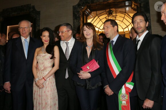 Paolo Bulgari, Shu Qi, Jean Christophe Babin, Carla Bruni-Sarkozy, Ignazio Marino et Adrien Brody assistent au 130e anniversaire de la maison Bulgari le 20 mars 2014 à Rome
