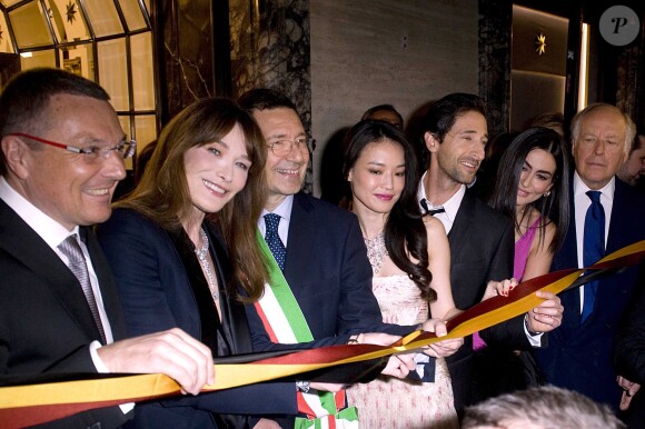 Jean-Christophe Babin, Carla Bruni-Sarkozy, Ignazio Marino, Shu Qi et Adrien Brody assistent au 130e anniversaire de la maison Bulgari à Rome le 20 mars 2014