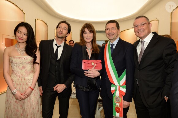 Shu Qi, Adrien Brody, Carla Bruni, Ignazio Marino, Jean Christophe Babin - 130ème anniversaire de Bulgari à Rome en Italie le 20 mars 2014.