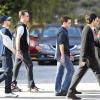 Jeremy Piven, Jerry Ferrara, Adrian Grenier, Kevin Connolly et Kevin Dillon sur le tournage du film Entourage à Los Angeles le 7 mars 2014