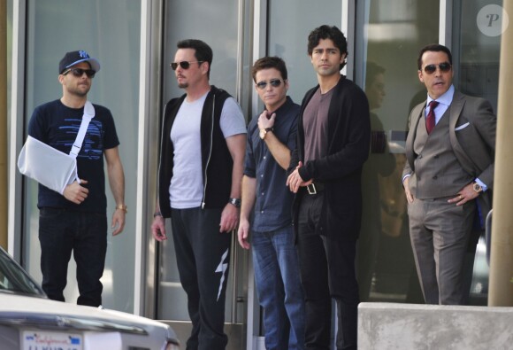 Jeremy Piven, Jerry Ferrara, Adrian Grenier, Kevin Connolly et Kevin Dillon sur le tournage du film Entourage à Los Angeles le 7 mars 2014