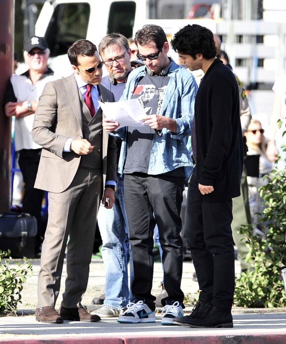 Jeremy Piven, Jerry Ferrara, Adrian Grenier, Kevin Connolly et Kevin Dillon sur le tournage du film Entourage à Los Angeles le 7 mars 2014