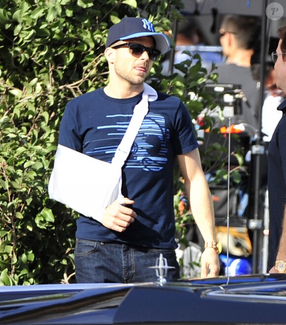 Jeremy Piven, Jerry Ferrara, Adrian Grenier, Kevin Connolly et Kevin Dillon sur le tournage du film Entourage à Los Angeles le 7 mars 2014