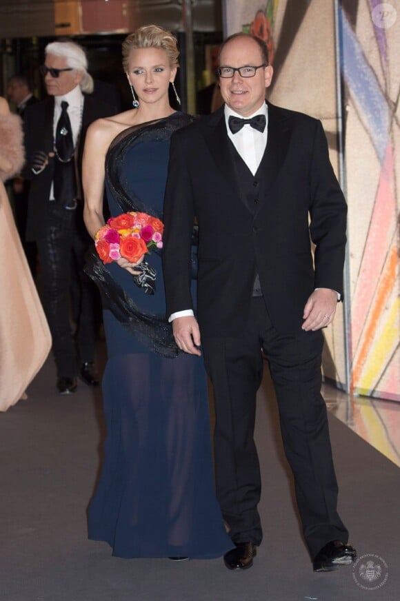 Le prince Albert et Charlene de Monaco Bal de La Rose de Monaco le 29 mars 2014