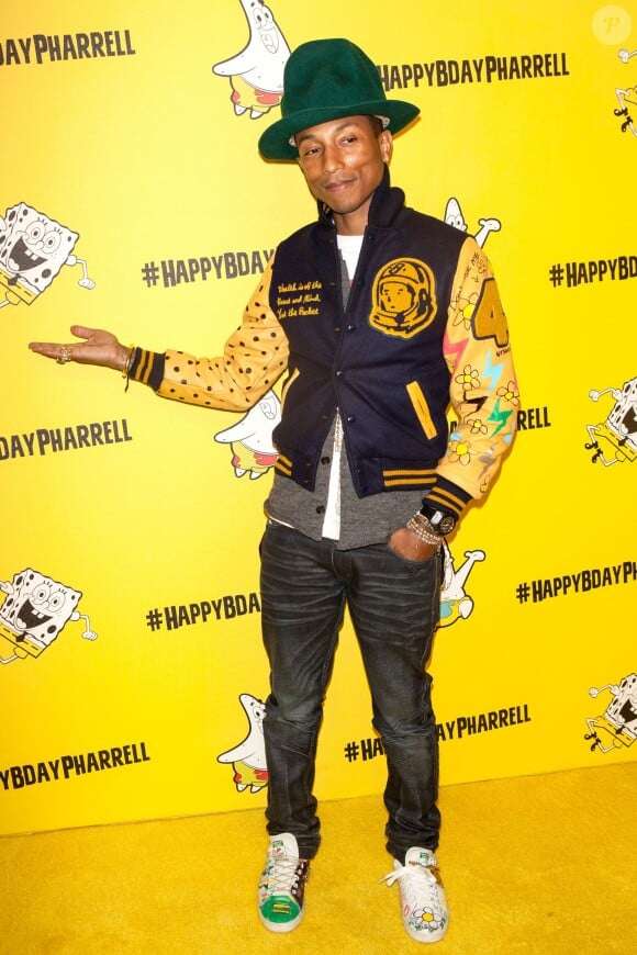 Pharrell Williams fête son 41e anniversaire au Cipriani Wall Street, antre de sa soirée inspirée de Bob l'éponge. New York, le 4 avril 2014.