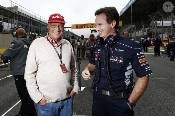 Niki Lauda et Christian Horner au Brésil le 24 novembre 2013.