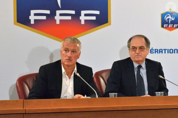 Noël Le Graët lors de l'intronisation de Didier Deschamps en tant que sélectionneur au siège de la FFF à Paris le 9juillet 2012