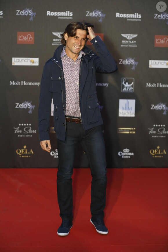 David Ferrer sur le tapis rouge de la soirée de lancement du Masters de Monte Carlo à Monaco, le 12 avril 2014