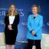 Chelsea Clinton a dévoilé être enceinte de son premier enfant à l'occasion d'une conférence donnée au côté de sa mère dans le cadre sur Tribeca Film Festival. New York, le 17 avril 2014.