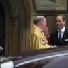 Le prince Edward, comte de Wessex, à la chapelle St George à Windsor pour la messe de Pâques, le 20 avril 2014, à la veille du 88e anniversaire de la reine Elizabeth II