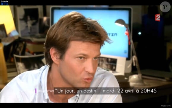 Laurent Delahousse recevait Anne Sinclair dans "Un jour, un destin", le 22 avril 2014 sur France 2.