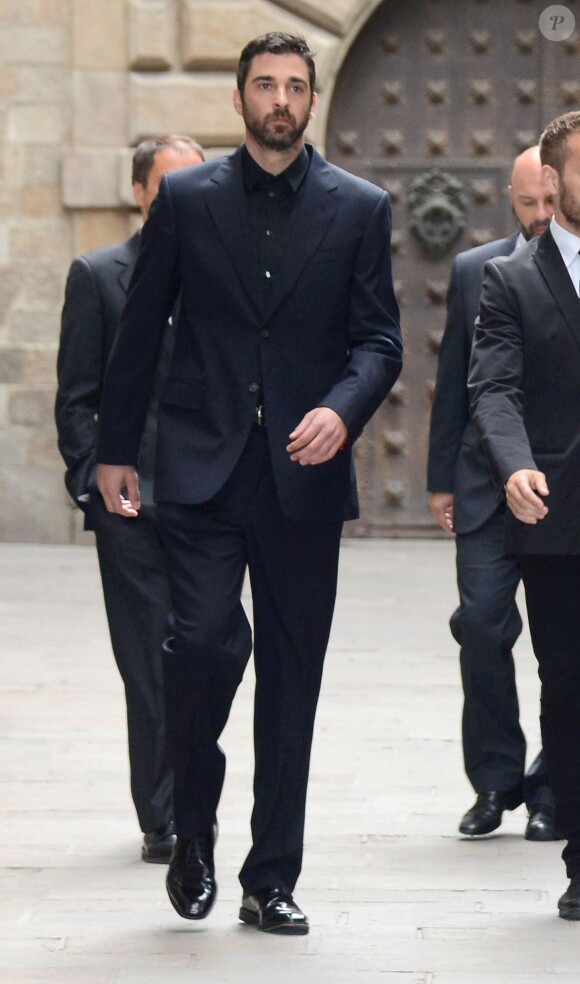 Juan Carlos Navarro (joueur de basket du FC Barcelone) lors des obsèques de Tito Vilanova l'ex-entraîneur du Barça, en la cathédrale de Barcelone le 28 avril 2014