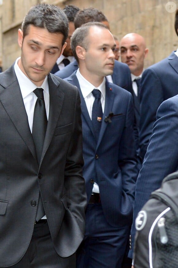 Andrés Iniesta lors des obsèques de Tito Vilanova l'ex-entraîneur du Barça, en la cathédrale de Barcelone le 28 avril 2014