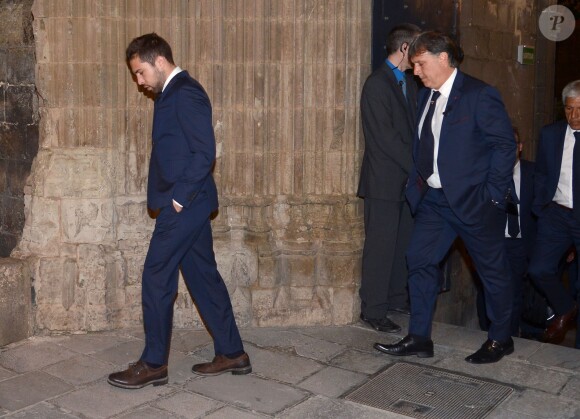 Jordi Alba, Gerardo "Tata" Martino lors des obsèques de Tito Vilanova l'ex-entraîneur du Barça, en la cathédrale de Barcelone le 28 avril 2014