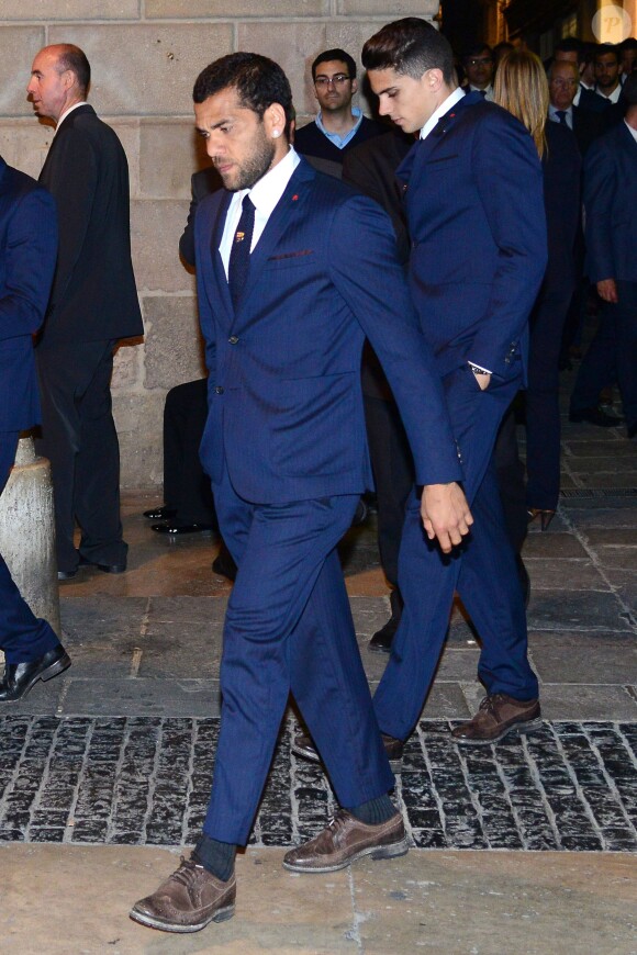 Dani Alvès lors des obsèques de Tito Vilanova l'ex-entraîneur du Barça, en la cathédrale de Barcelone le 28 avril 2014