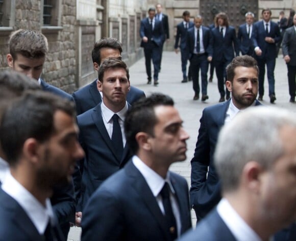 Lionel Messi lors des obsèques de Tito Vilanova l'ex-entraîneur du Barça, en la cathédrale de Barcelone le 28 avril 2014