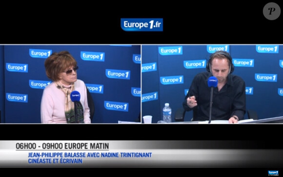 Nadine Trintignant interviewée par Jean-Philippe Balasse sur Europe 1, le 30 avril 2014.