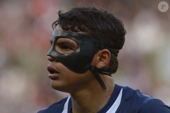 Thiago Silva lors du match entre le Paris Saint-Germain et Reims au Parc des Princes, à Paris le 5 avril 2014