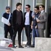 Jerry Ferrara, Adrian Grenier, Kevin Dillon, Kevin Connolly et Jeremy Piven sur le tournage du film Entourage. Los Angeles, le 7 mars 2014.