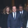 Valérie Trierweiler, François Hollande et Jean-Pierre Bel - Sortie des obsèques de Patrice Chereau en l'église Saint-Sulpice à Paris. Le 16 octobre 2013.