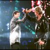 Exclusif - Répétitions entre Patrick Bruel et Johnny Hallyday pour le concert de Johnny au stade France. Le 4 septembre 1998.